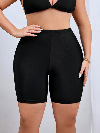 Swim SPRTY Plus Size Women's Solid Color Casual Swim Shorts Bikini Bottoms Butt Lifting Shorts