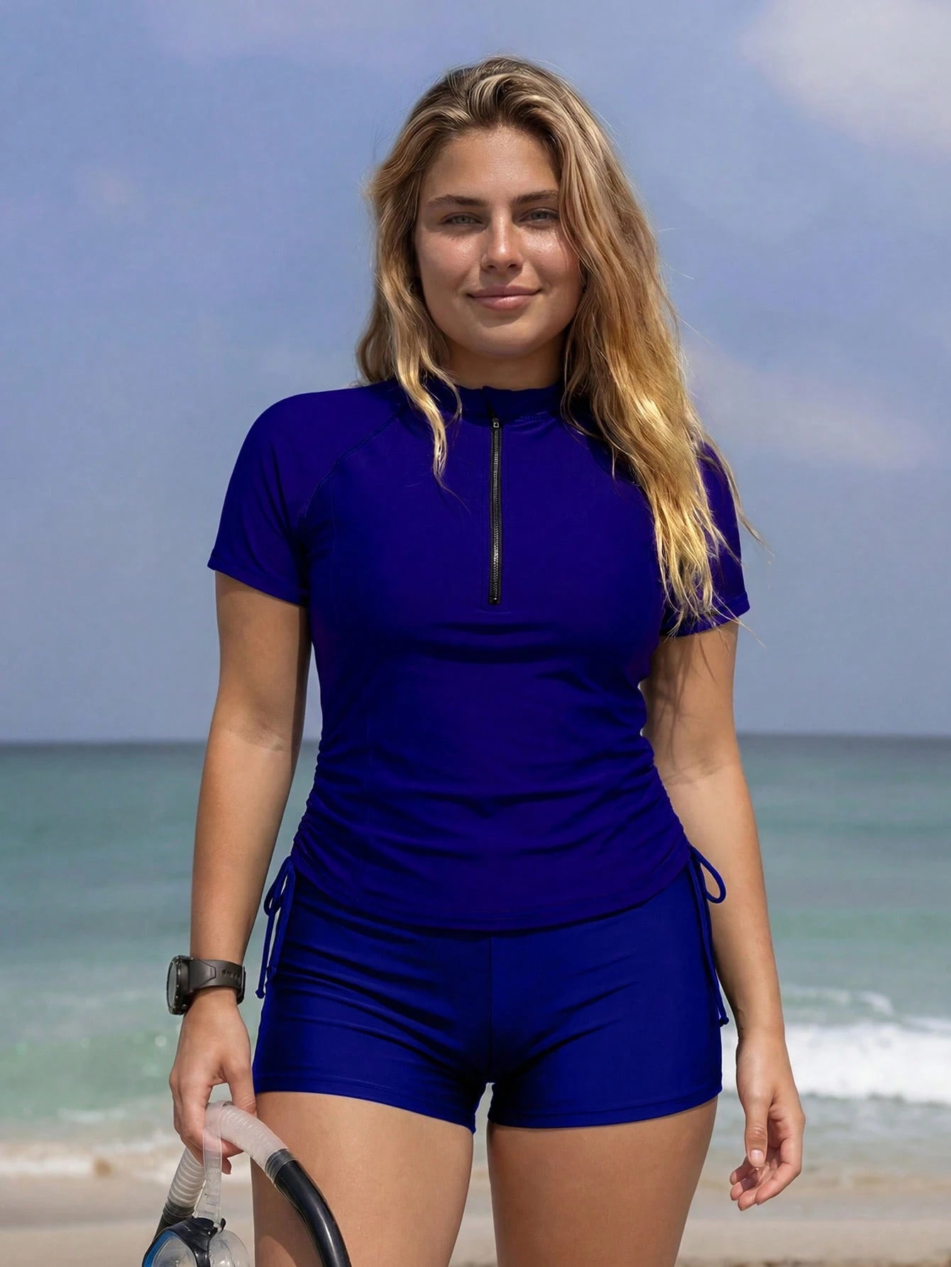 Swim SPRTY Plus Size Women Vacation Short Sleeve Shorts Casual Tankini Set