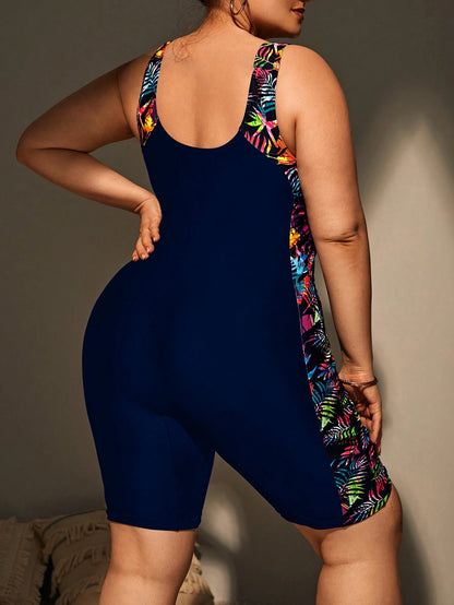 Swim SPRTY Summer Beach Plus Tropical Print One Piece Swimsuit