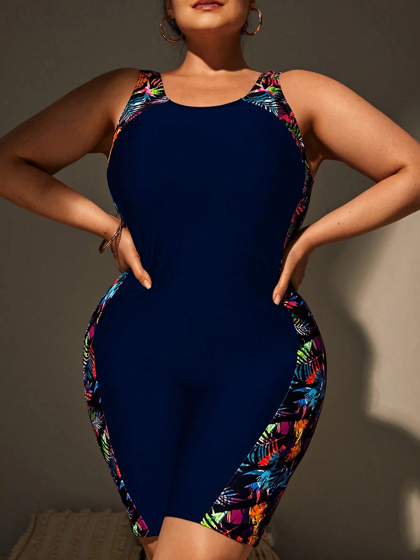 Swim SPRTY Summer Beach Plus Tropical Print One Piece Swimsuit