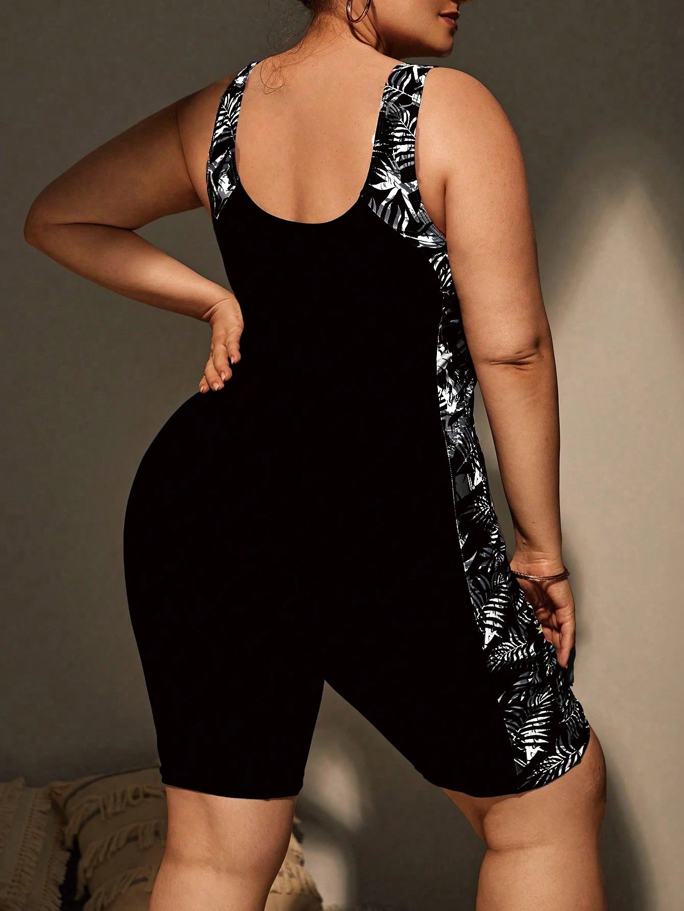 Swim SPRTY Summer Beach Plus Tropical Print One Piece Swimsuit