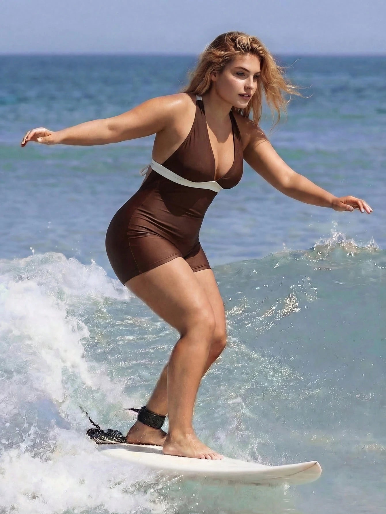 Swim SPRTY Women's Plus Size One-Piece Swimsuit Brown & Cream White,Summer,Althletic,Bachelorette Party,Beach,Holiday Vacation Outfit Criss-Cross Back Straps