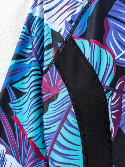 Swim SPRTY Women's Summer Beach Allover Printed Zipper Front One-Piece Rashguard