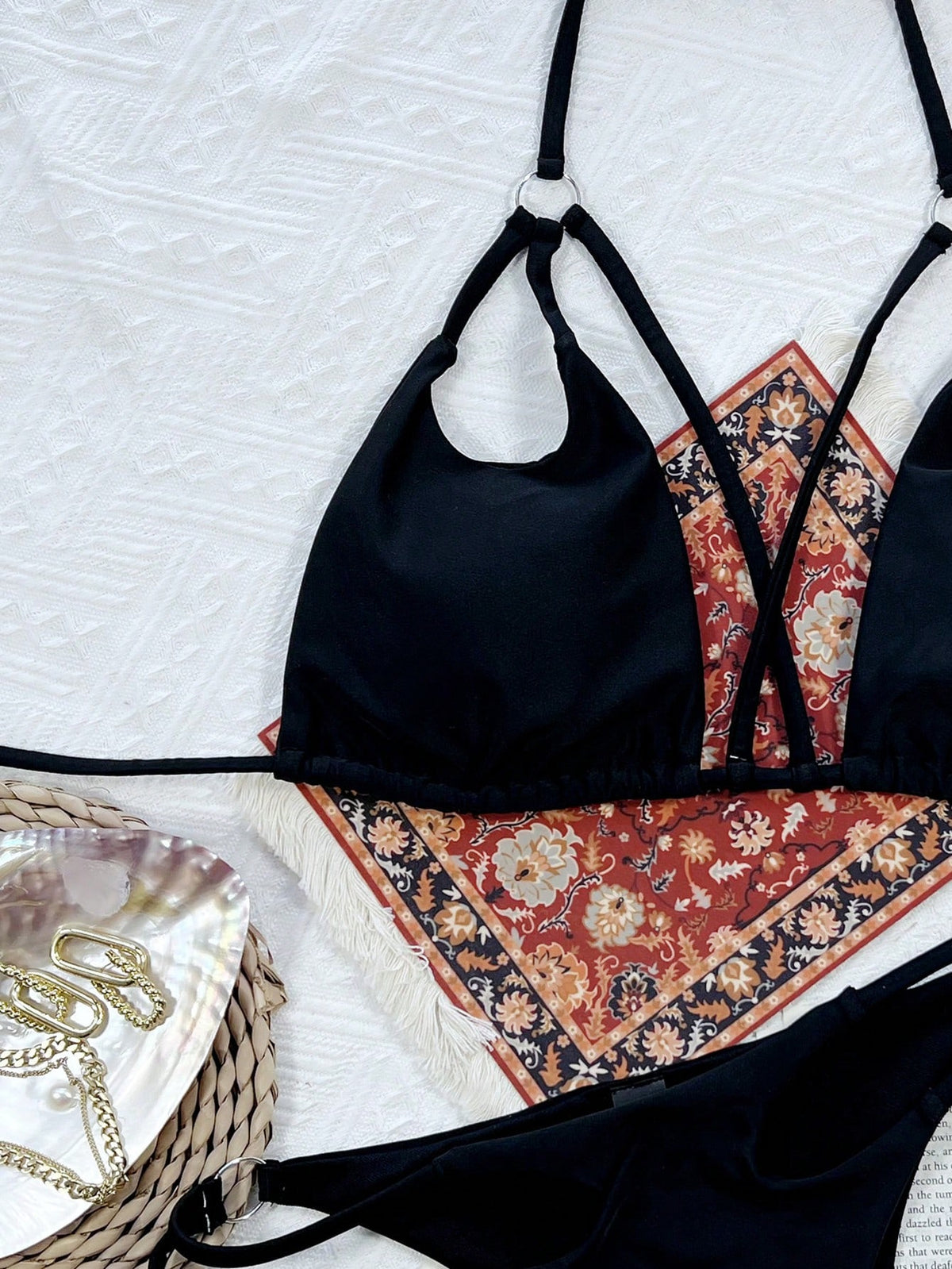 Swim SXY Summer Beach Mono Bikini Set Ring Linked Cut Out Micro Triangle Bra Top & Thong 2 Pieces Bikini