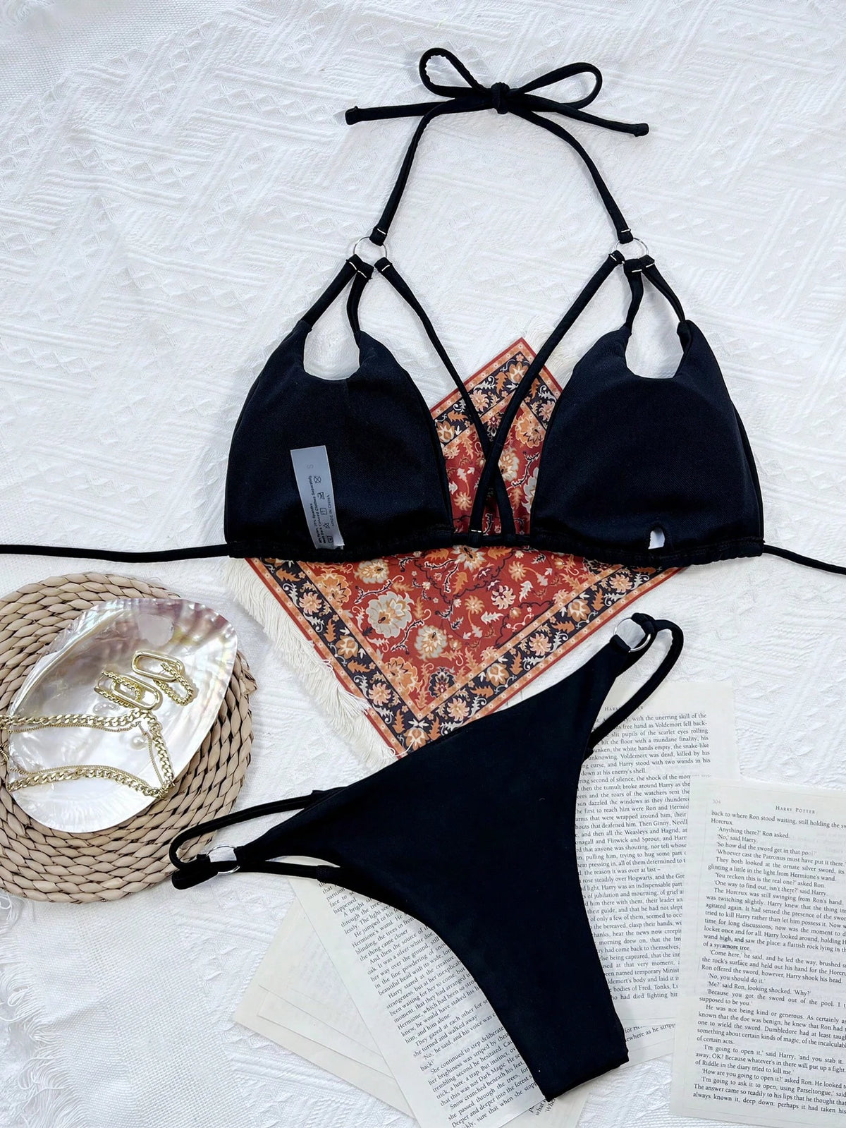 Swim SXY Summer Beach Mono Bikini Set Ring Linked Cut Out Micro Triangle Bra Top & Thong 2 Pieces Bikini