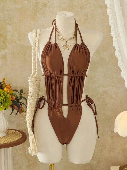 Swim SXY Women's One-Piece Sexy Halter Monokini, Suitable For Island, Beach, Resort, Pool Party, High-End Feel