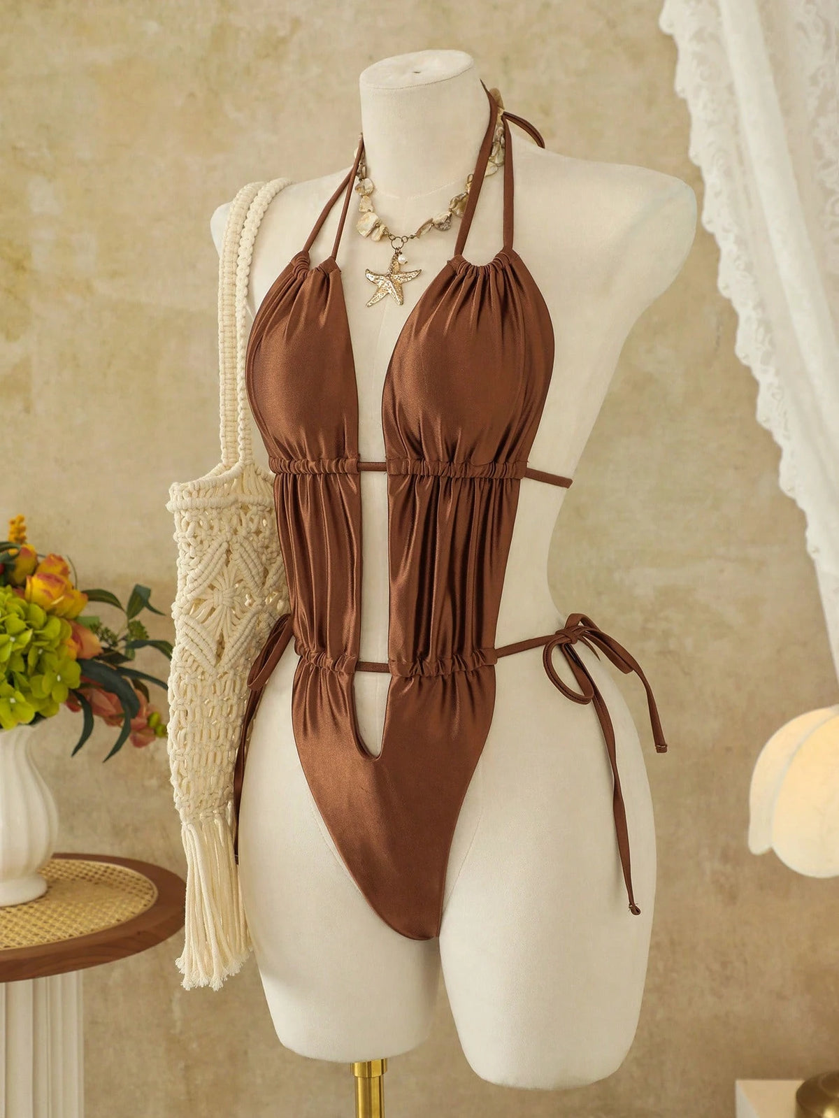 Swim SXY Women's One-Piece Sexy Halter Monokini, Suitable For Island, Beach, Resort, Pool Party, High-End Feel