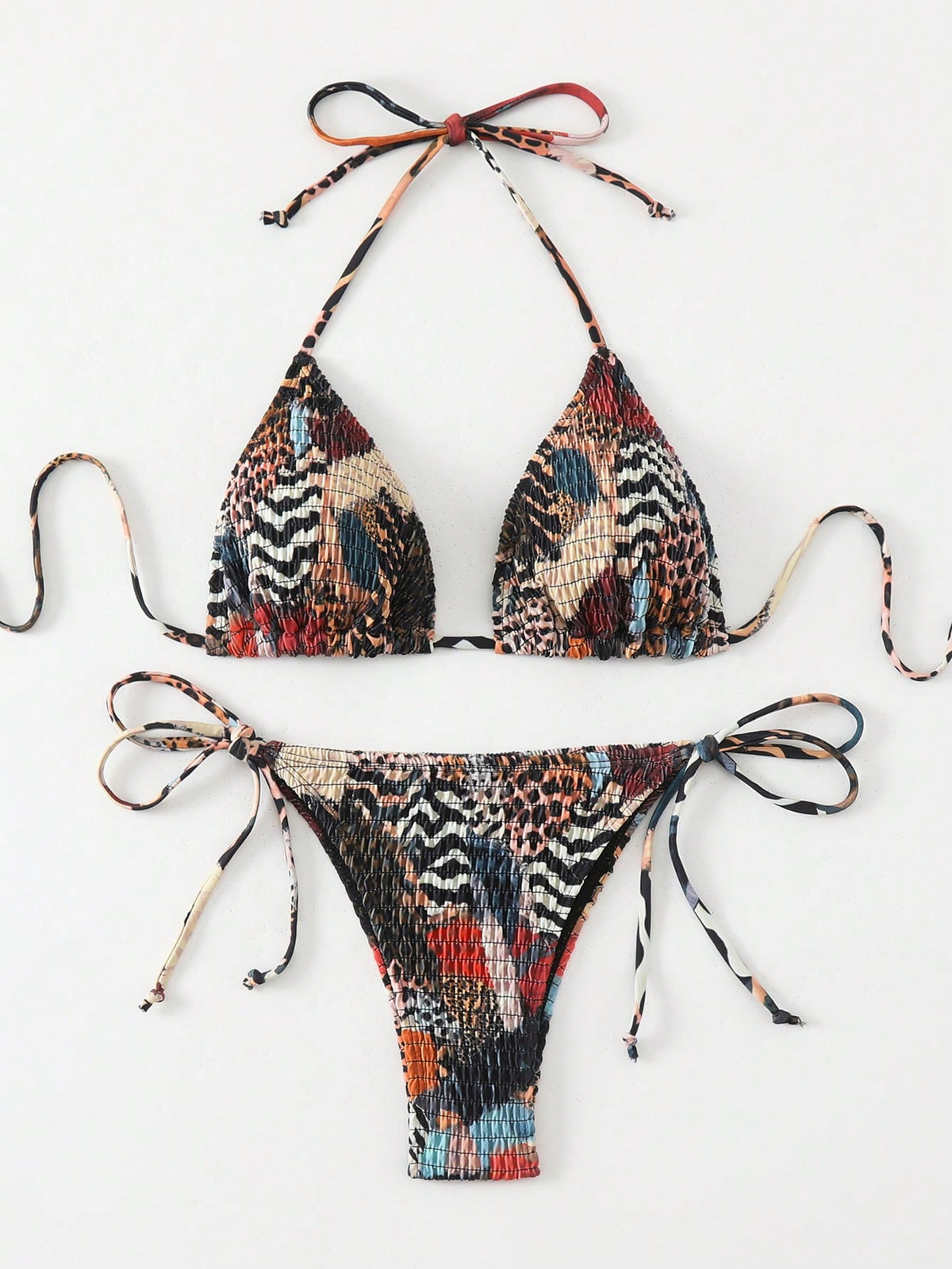 Swim Vcay 2025 Women's Beach Vacation Zebra Print Halter Tie Sexy Bikini Set, Random Print Summer