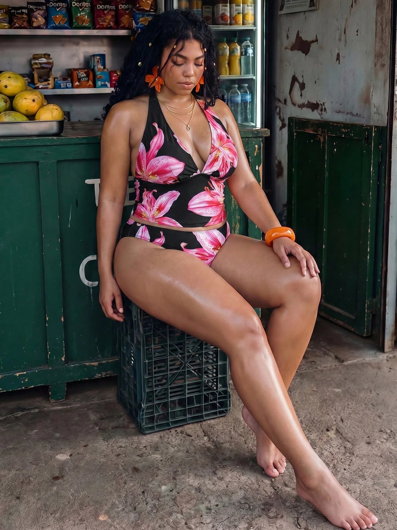 Swim Vcay 2026 New Summer Beach Vacation Women's Tropical Print Two Pieces Bikini Set, Casual Vacation Style, Summer Vacation Outfit, Floral Bikini, Plus Size Tank Style Bikini