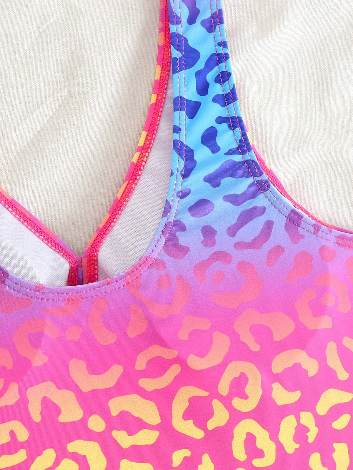 Swim Vcay 2pcs Women's Swimsuit Set, Colorful Gradient Leopard Print Long Skirt Swimwear, Summer Vacation Beach Swimsuit, European And American Style
