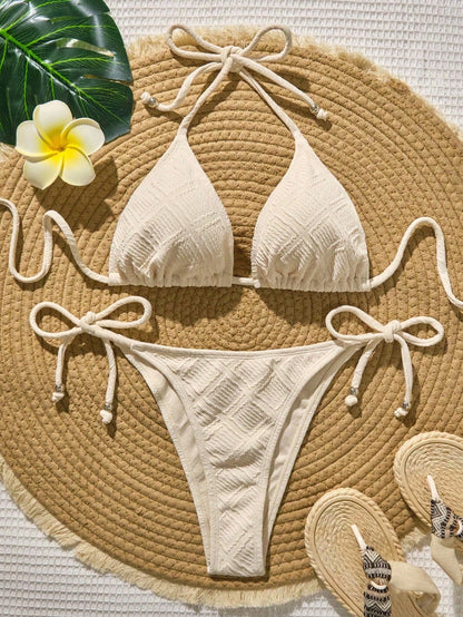 Swim Vcay Mint Green Textured Fabric Bandeau Bikini For Women Plain Two-Piece Swimwear With Pom Pom Accents