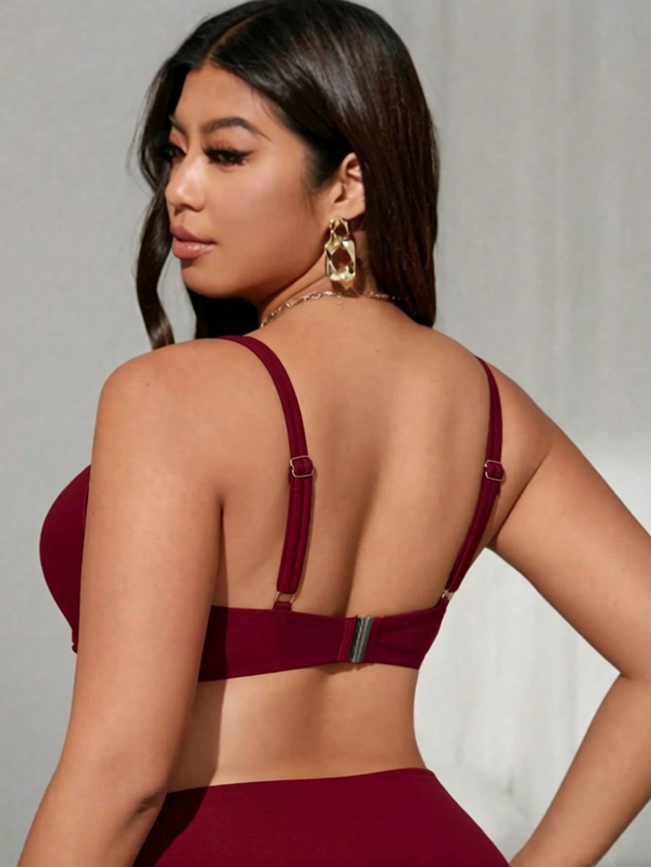 Swim Vcay Plus Size 2026 Spring/Summer New Solid Color One-Piece Swimwear, Sexy Push-Up Underwire, Elegant Adjustable Straps, Casual Fashionable Beach Swimwear