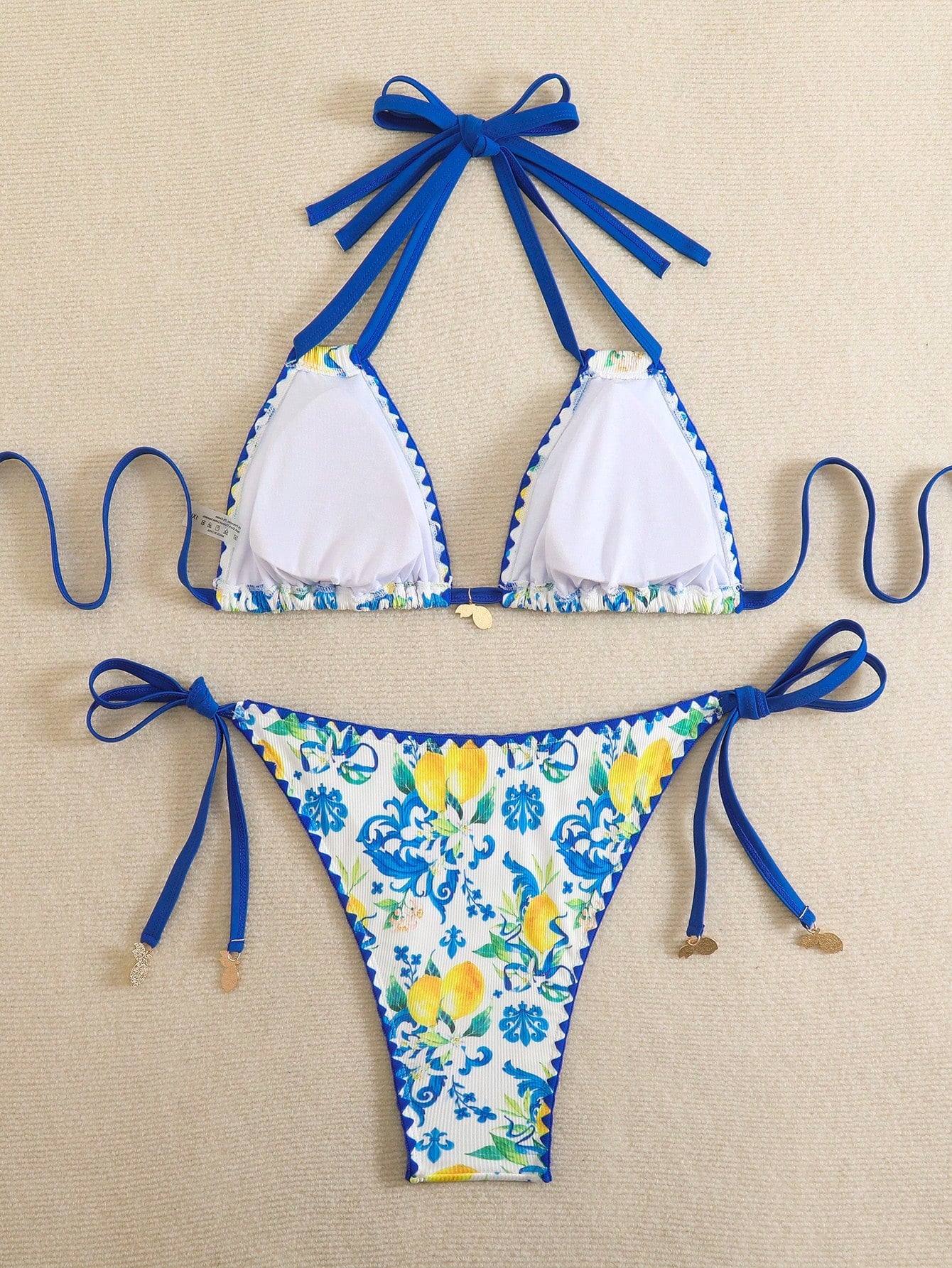 Swim Vcay Plus Size 2pcs Fruit Print Frill Trim Cute Playful Bikini Set, Summer