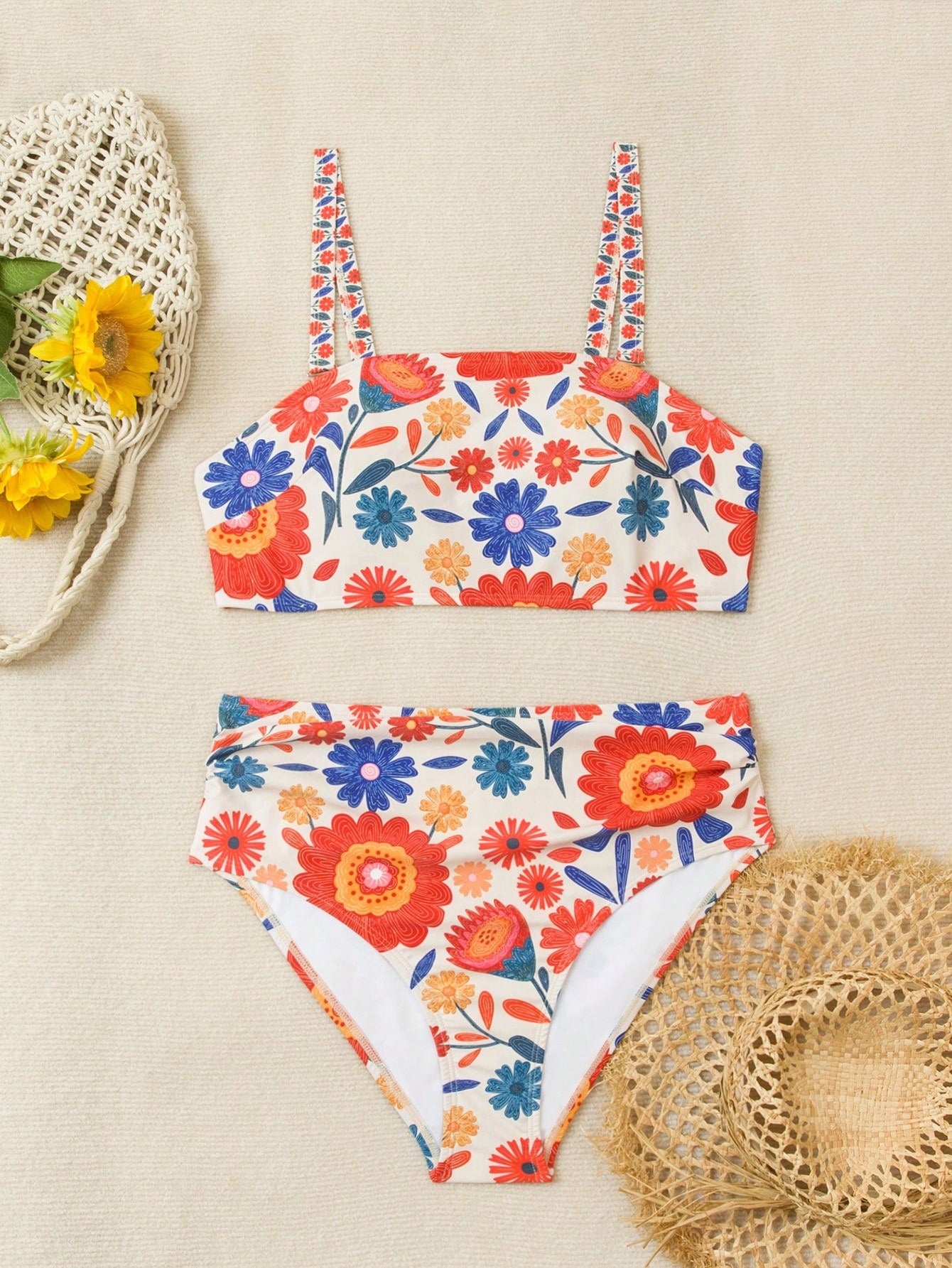 Swim Vcay Plus Size Women 2pcs Printed Bandeau Bikini Set, Vacation & Party Swimwear