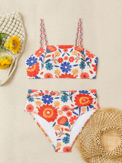 Swim Vcay Plus Size Women 2pcs Printed Bandeau Bikini Set, Vacation & Party Swimwear