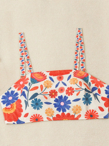 Swim Vcay Plus Size Women 2pcs Printed Bandeau Bikini Set, Vacation & Party Swimwear