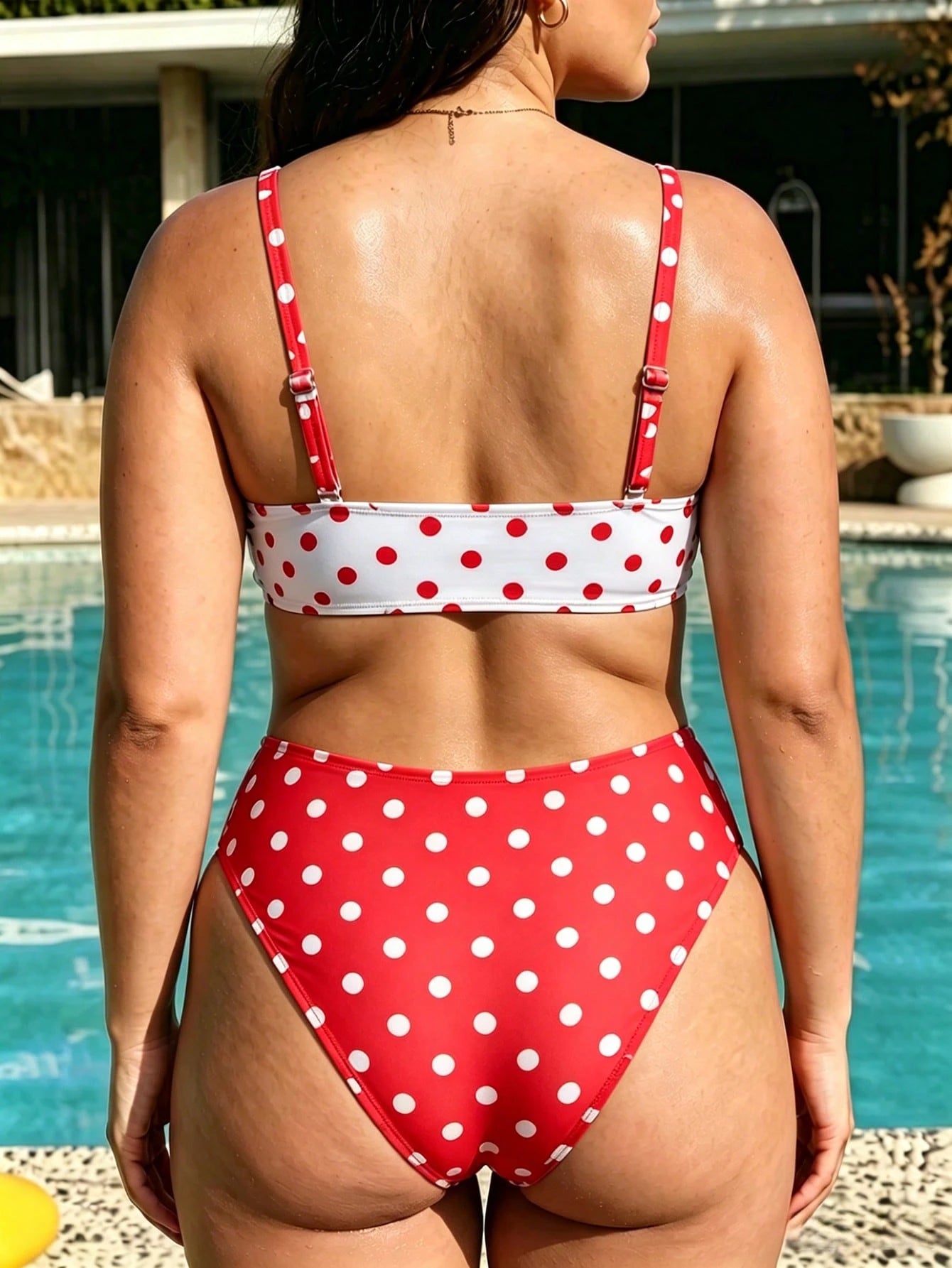Swim Vcay Plus Size Women's 2026 New Summer Beach Vacation Colorblock Polka Dot Print Detachable Strap Bikini Set