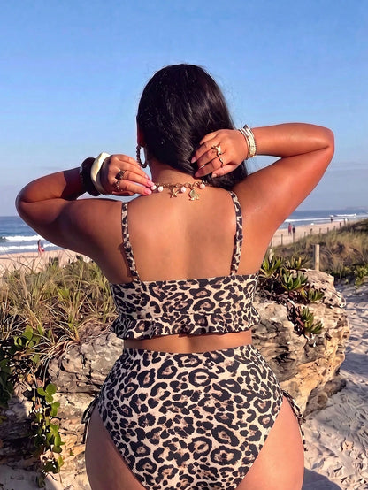 Swim Vcay Plus Size Women's Summer Beach Leopard Print Sexy Fashion Bikini Two-Piece Swimsuit Set