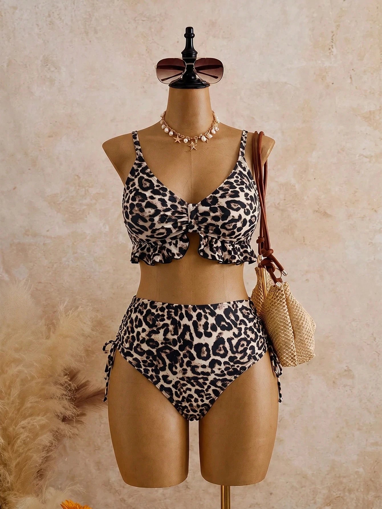 Swim Vcay Plus Size Women's Summer Beach Leopard Print Sexy Fashion Bikini Two-Piece Swimsuit Set