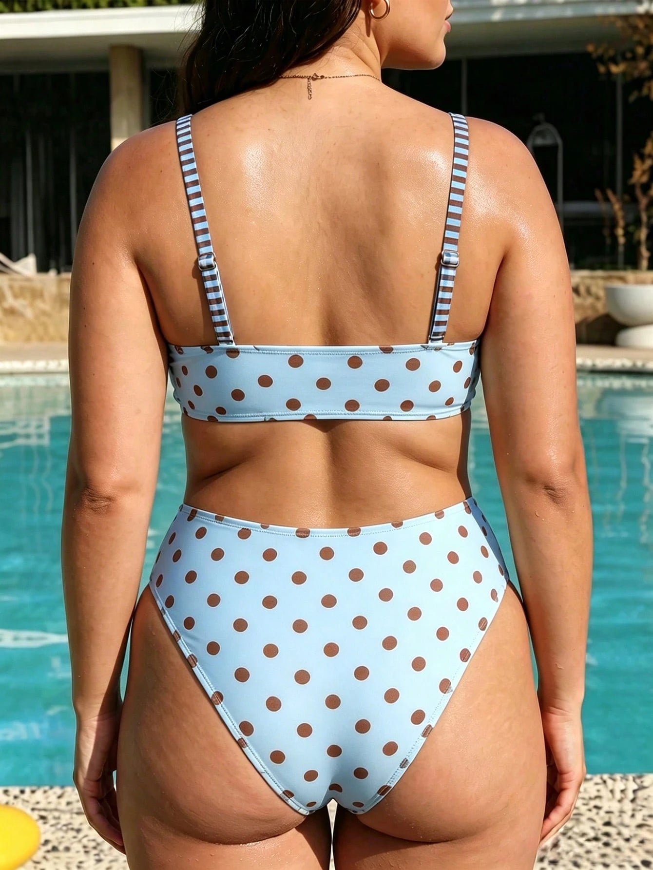 Swim Vcay Plus Size Women Summer Beach Polka Dot Spaghetti Strap Bikini And Triangle Briefs Swimwear Set