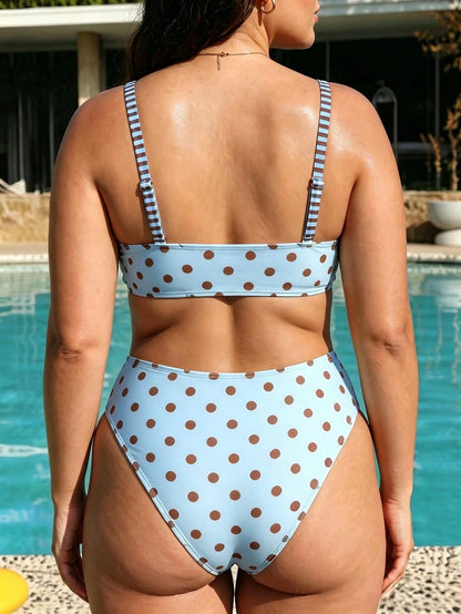 Swim Vcay Plus Size Women Summer Beach Polka Dot Spaghetti Strap Bikini And Triangle Briefs Swimwear Set