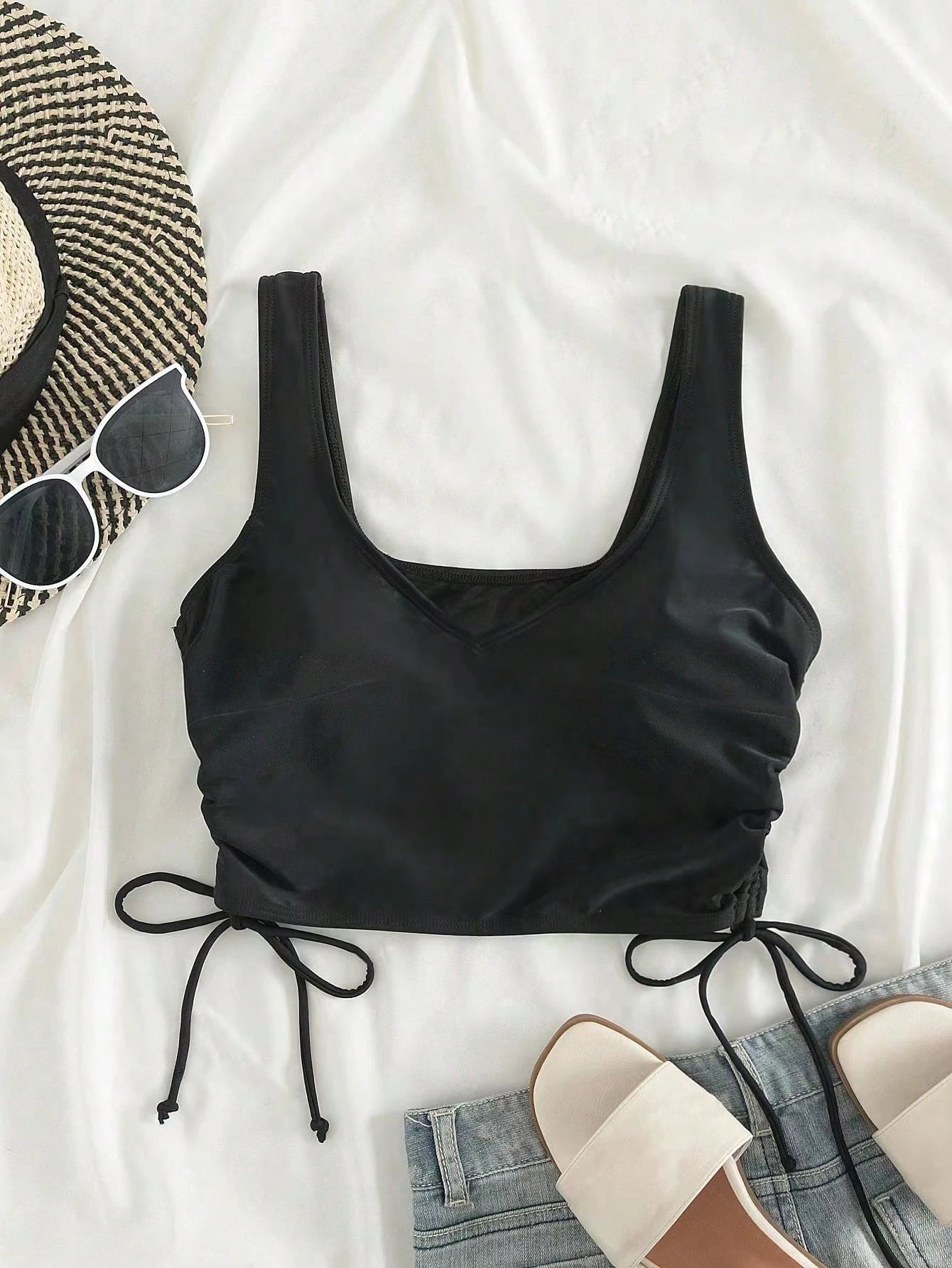 Swim Vcay Summer Beach Plus Drawstring Side Bikini Top