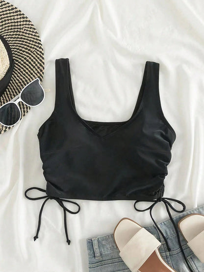 Swim Vcay Summer Beach Plus Drawstring Side Bikini Top