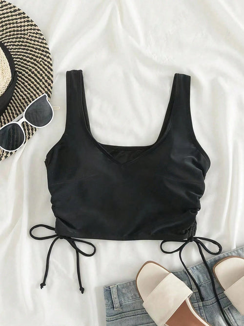 Swim Vcay Summer Beach Plus Drawstring Side Bikini Top