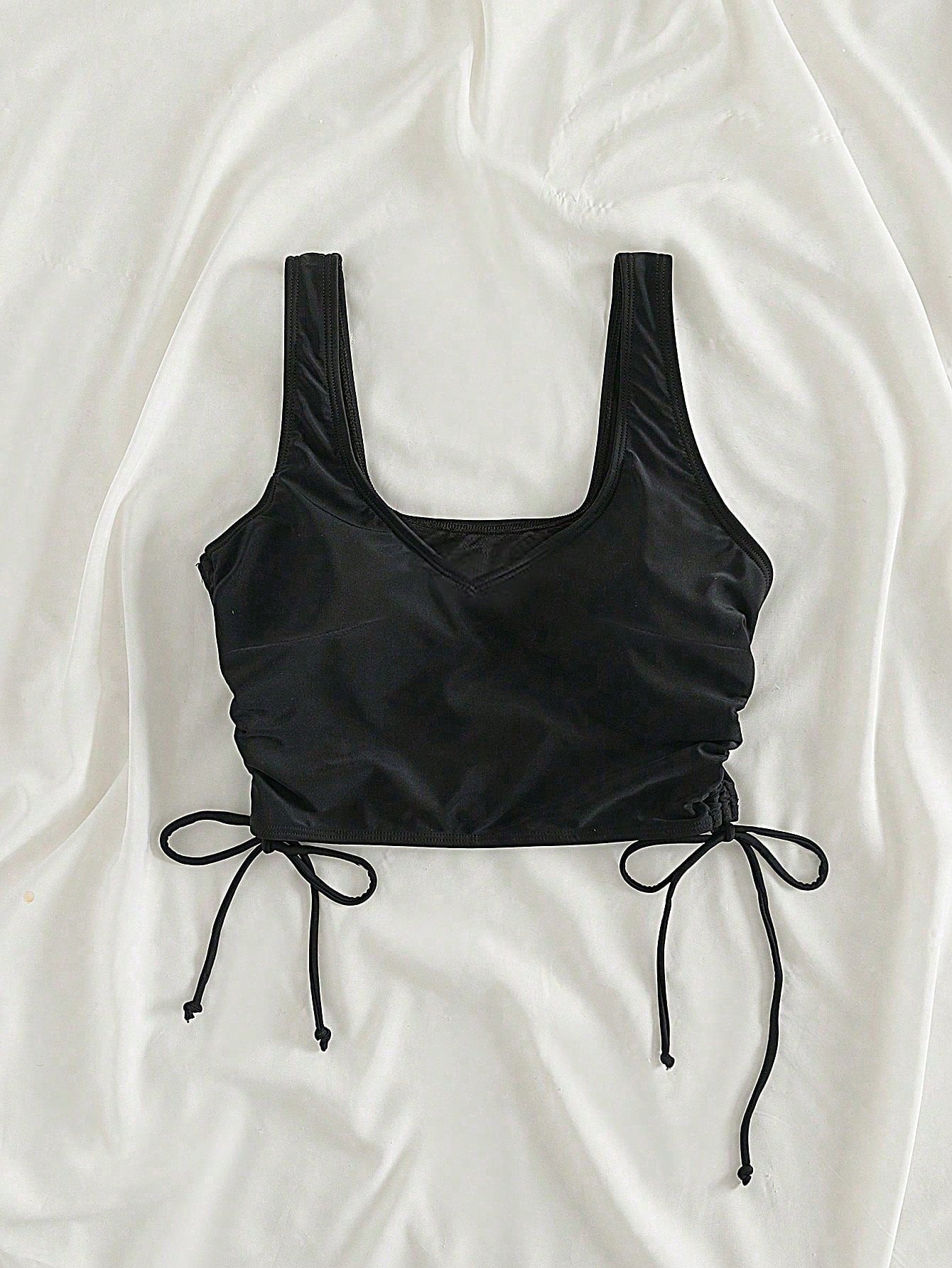 Swim Vcay Summer Beach Plus Drawstring Side Bikini Top