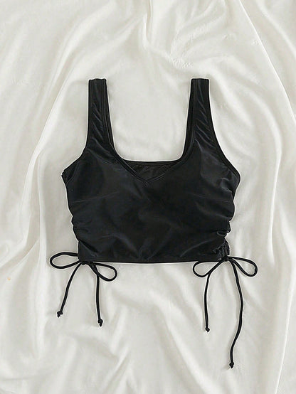 Swim Vcay Summer Beach Plus Drawstring Side Bikini Top