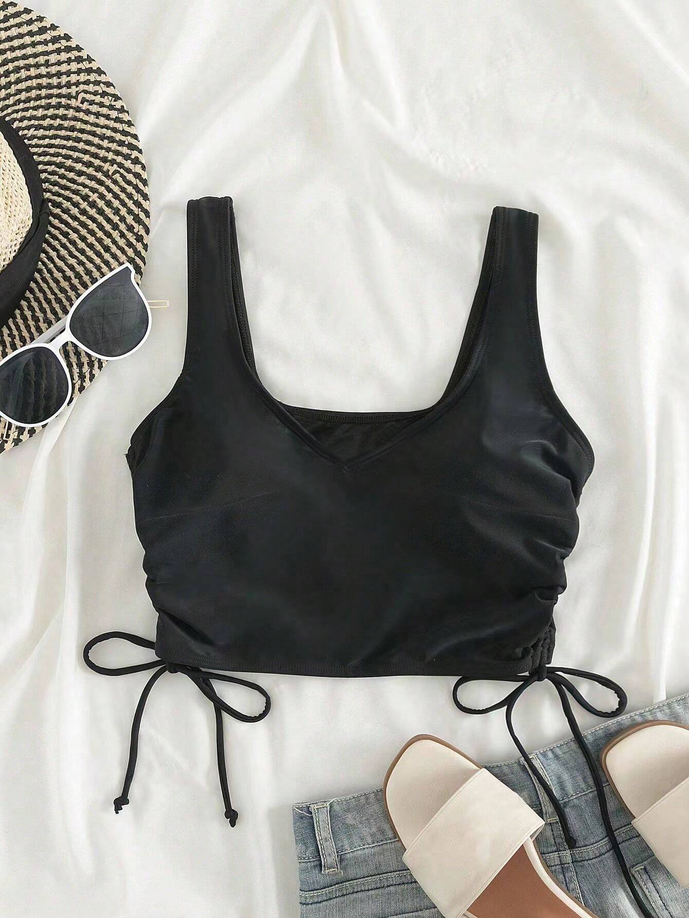 Swim Vcay Summer Beach Plus Drawstring Side Bikini Top
