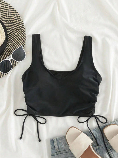 Swim Vcay Summer Beach Plus Drawstring Side Bikini Top