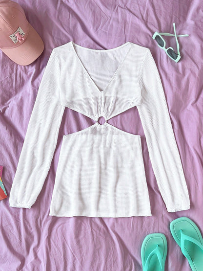 Swim Vcay Summer Beach Ring Linked Cut Out Cover Up Dress Without Bikini