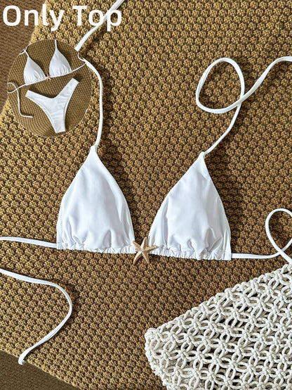 Swim Vcay Swim Chicsea-D Women's Solid Color Halter Metal Decor Bikini Top, Spring/Summer
