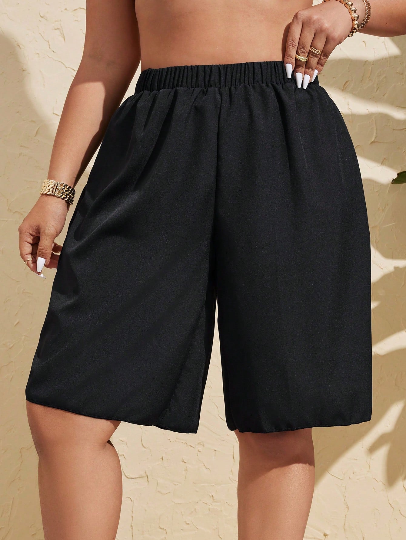 Swim Vcay Women's Plus Size Solid Color Single PieceBermuda Shorts, Vacation Beach Vacation Pants Summer