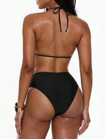 Swim Vcay Women's Solid Color Ruched Triangle Bikini Bottom Beach Brown Summer Modest