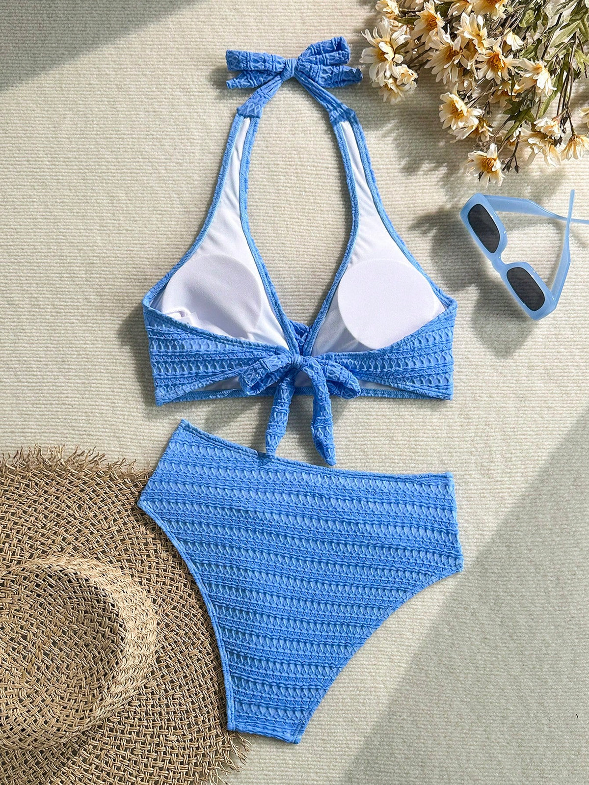 Swim Vcay Women's Summer Blue Halter Sexy Beach Vacation Bikini Swimsuit 2 Pieces Set
