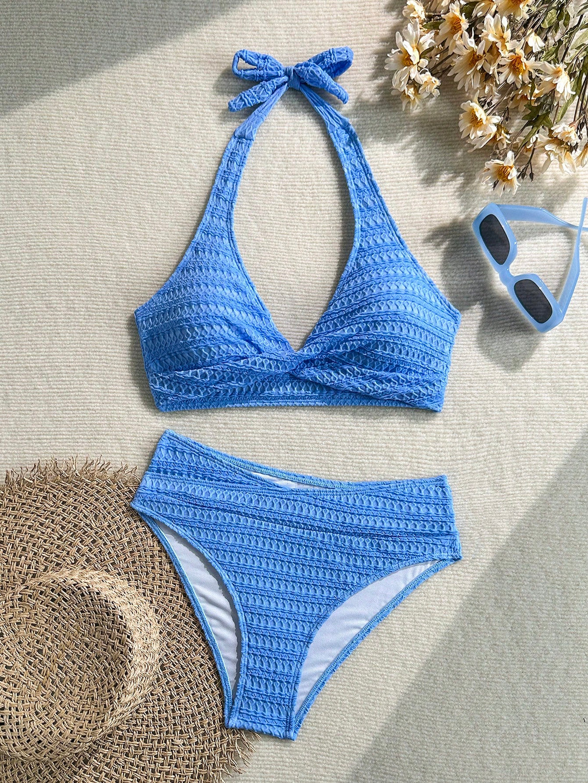 Swim Vcay Women's Summer Blue Halter Sexy Beach Vacation Bikini Swimsuit 2 Pieces Set