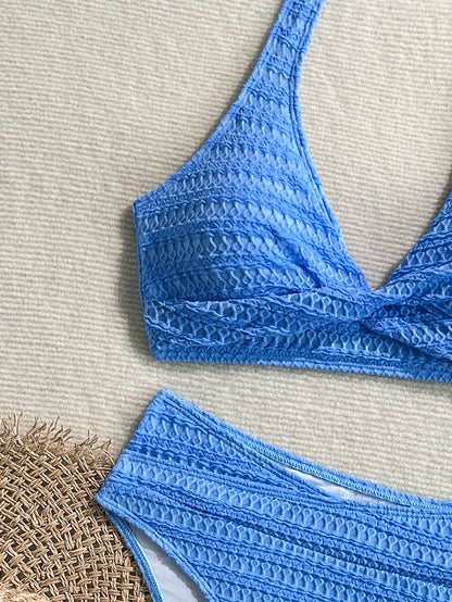 Swim Vcay Women's Summer Blue Halter Sexy Beach Vacation Bikini Swimsuit 2 Pieces Set