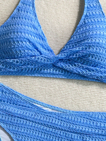 Swim Vcay Women's Summer Blue Halter Sexy Beach Vacation Bikini Swimsuit 2 Pieces Set