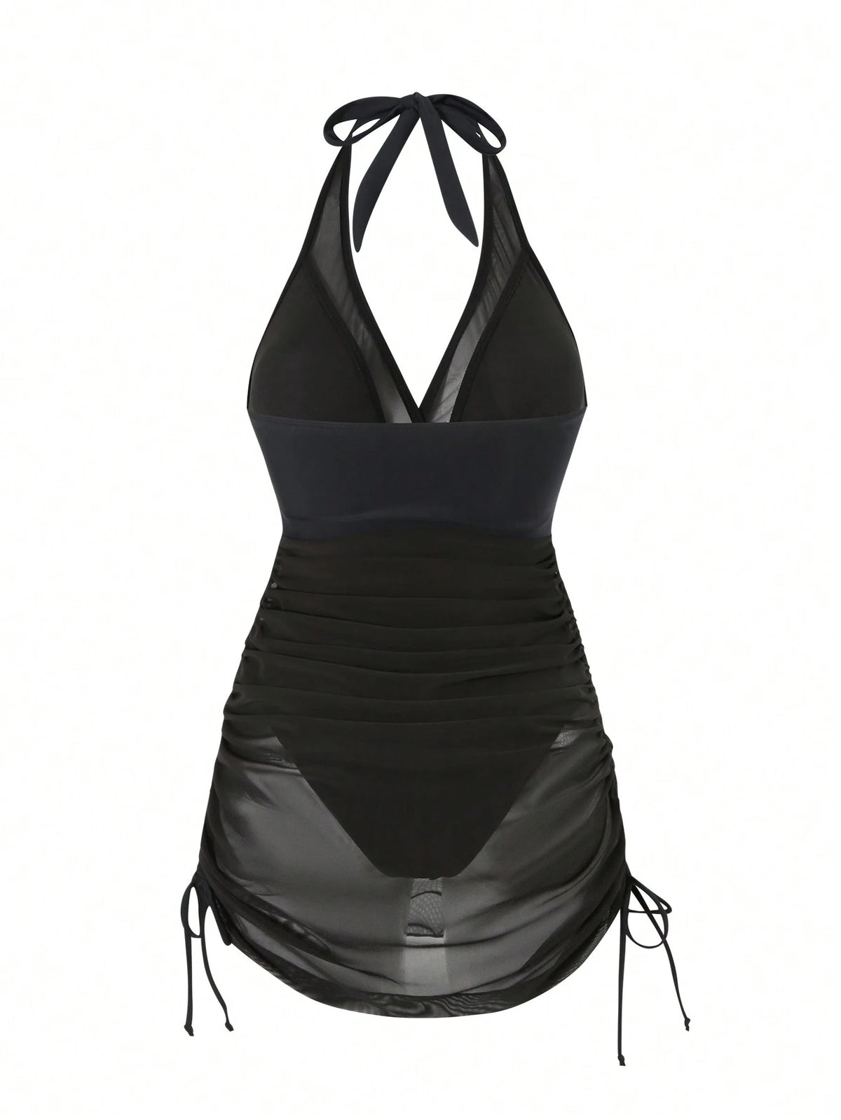 Swim Vcay Women Spring Break Sexy Vacation Casual Party Summer Beach Solid Black Wire-Free Textured Swim Dress