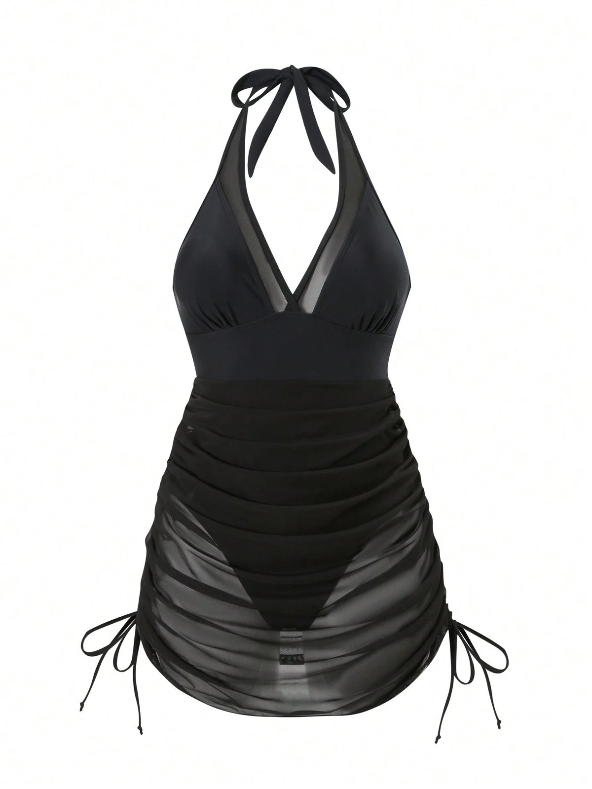 Swim Vcay Women Spring Break Sexy Vacation Casual Party Summer Beach Solid Black Wire-Free Textured Swim Dress
