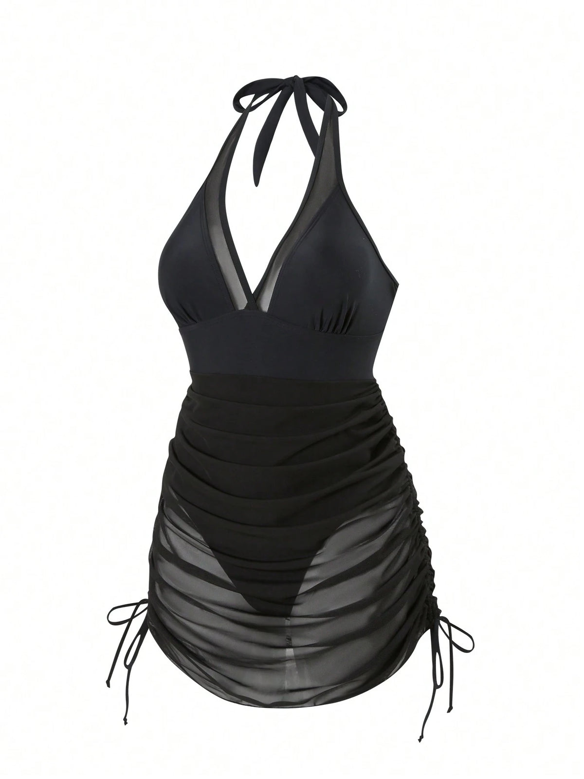 Swim Vcay Women Spring Break Sexy Vacation Casual Party Summer Beach Solid Black Wire-Free Textured Swim Dress