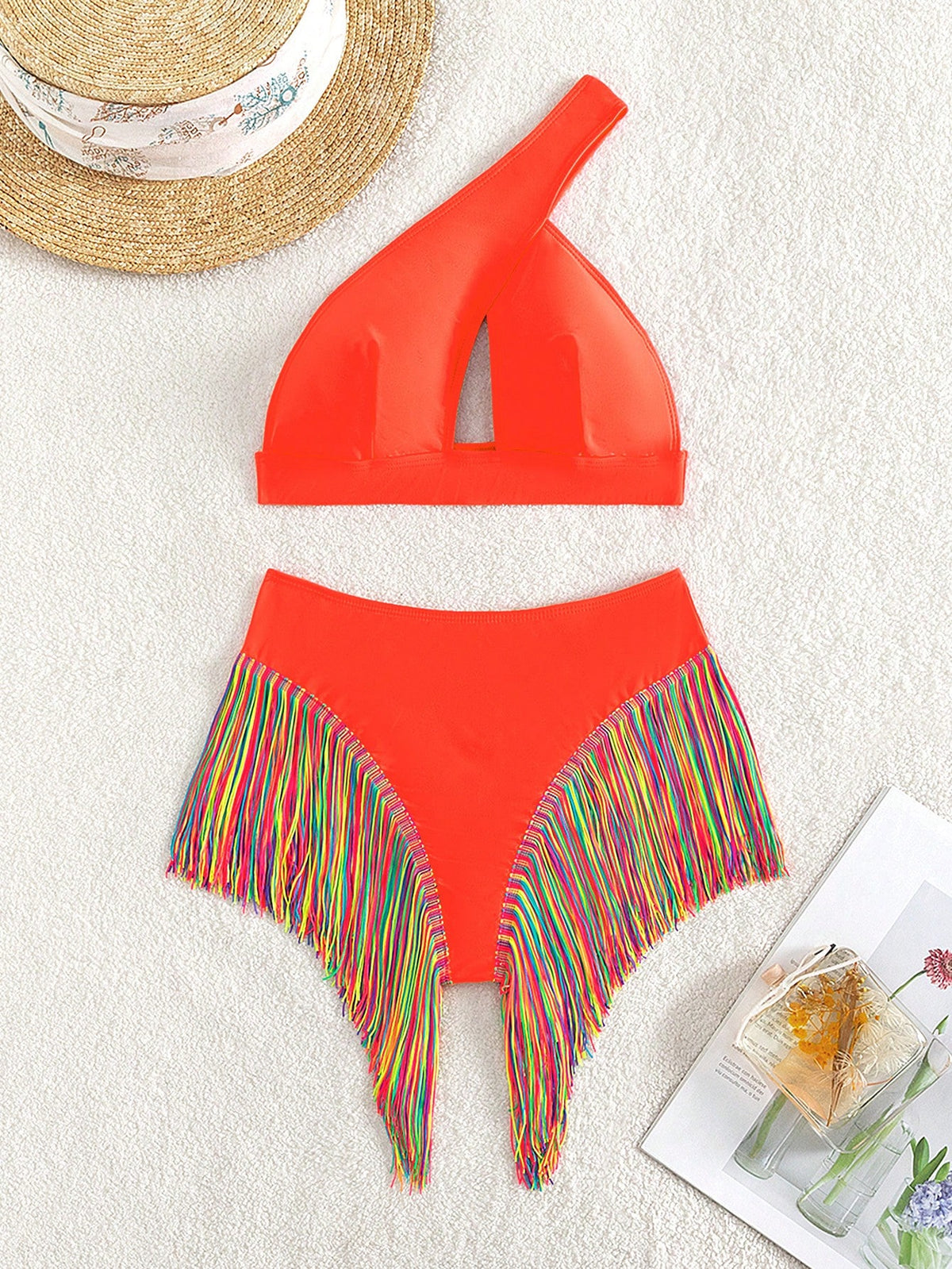Swim Women's Summer Beach Solid Color Cutout Sexy Bikini Swimwear Set