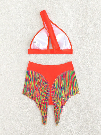 Swim Women's Summer Beach Solid Color Cutout Sexy Bikini Swimwear Set