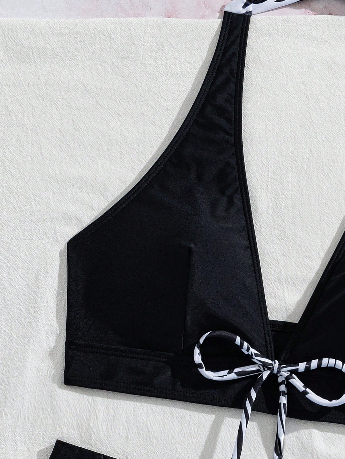 Swim Women's Summer Beach Tie Neck Sexy Bikini Top And Shorts 2-Piece Swimwear Set