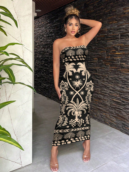 SXY Casual Minimalist Sleeveless Long Dress For Women, Retro Floral Print Pattern