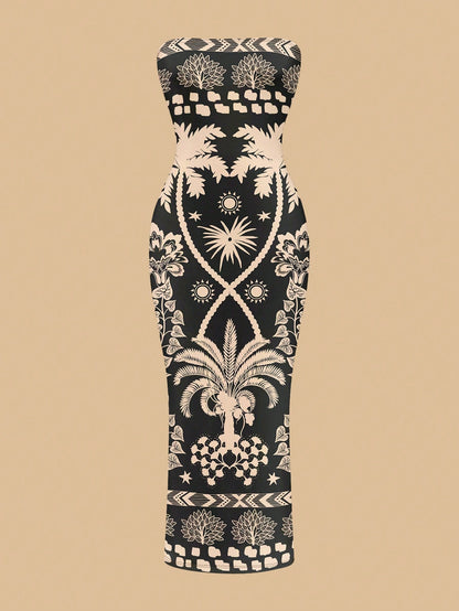 SXY Casual Minimalist Sleeveless Long Dress For Women, Retro Floral Print Pattern