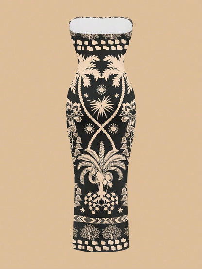 SXY Casual Minimalist Sleeveless Long Dress For Women, Retro Floral Print Pattern