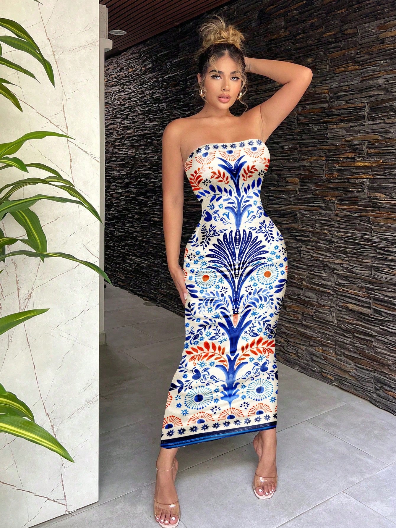 SXY Casual Minimalist Sleeveless Long Dress For Women, Retro Floral Print Pattern
